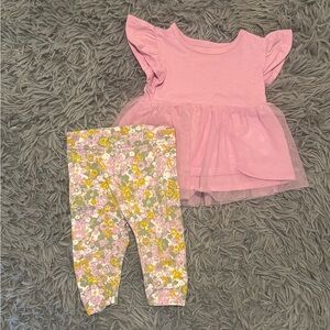 Carter’s Baby Girl Tulle Peplum top and floral leggings set size 3 months